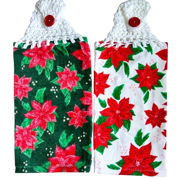 HAND CRAFTED Christmas Crocheted Top Hanging Kitchen or Bathroom Hand Towels - Picture 9 of 11